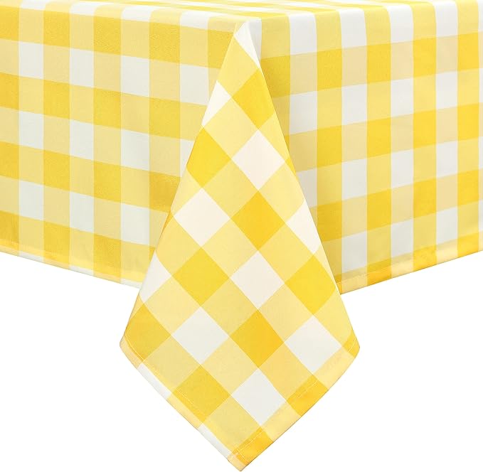 Hiasan Checkered Tablecloth Square, 70 x 70 Inch - Waterproof & Wrinkle Resistant Spring Table Cloth for Picnic, Dinner and Party, Washable Polyester Fabric, Yellow and White Gingham Pattern
