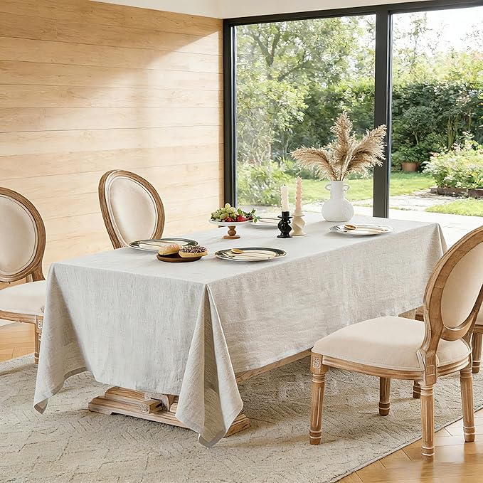 Simple&Opulence Natural Linen Tablecloth for Rectangle Tables-60×84 Inch, 100% Linen Farmhouse Tablecloth for 6-8 Seat Dining Table, Durable Stonewashed Tablecloth for Banquet, Dinner, Wedding