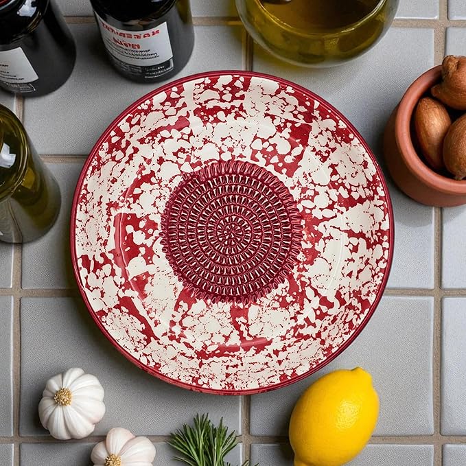 Ceramic Grater Bowl, Garlice Grater Plate, Handmade Ginger Grater, Mincer Bowl for Cheese &Vegetables, Ceramic Decorative Mincer, Hand Dish for Garlic (Red Sponge)