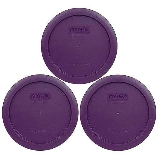 Pyrex 7201-PC 4-Cup Purple Food Storage Replacement Lid (3-Pack) - Made in USA