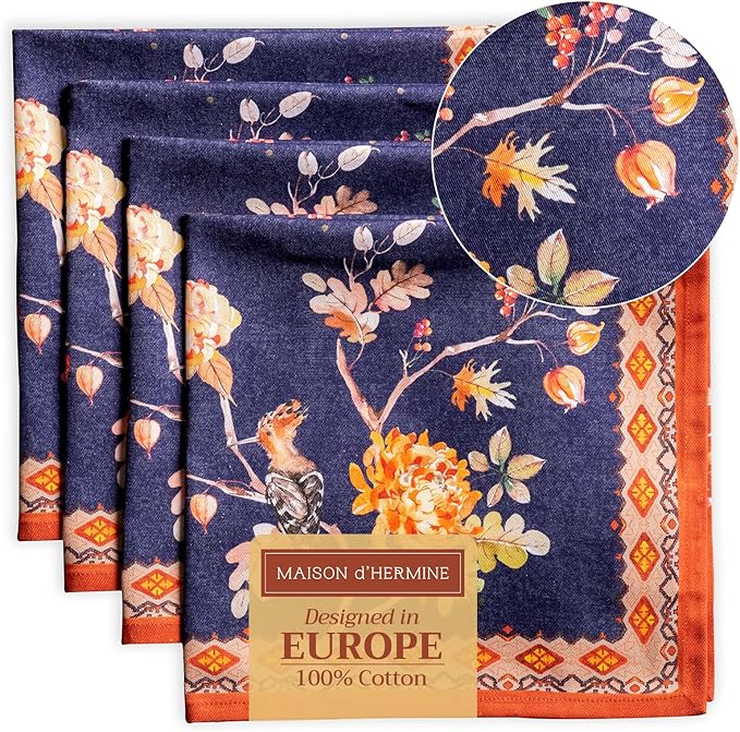 Maison d' Hermine Cloth Napkins Set of 4 100% Cotton for Thanksgiving Christmas Decorations Everyday Reusable Square Fall Napkins Cloth Washable Dinner Party (Kelim - Infinity, 20"x20")