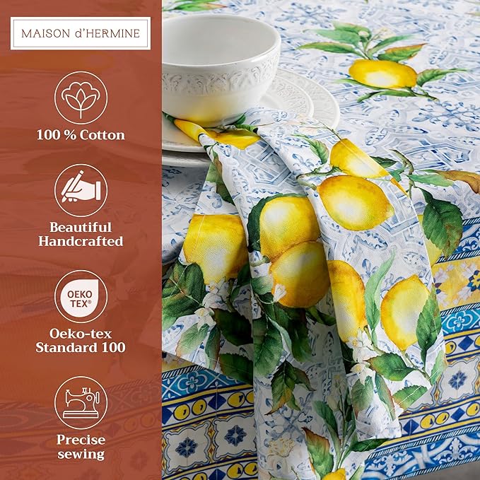Maison d' Hermine Cloth Napkins Set of 4 100% Cotton Everyday Reusable Square Napkins Cloth Washable Dinner Party Wedding Restaurant Valentines Day Decorations Spring/Summer (Citrus, 20" x 20")