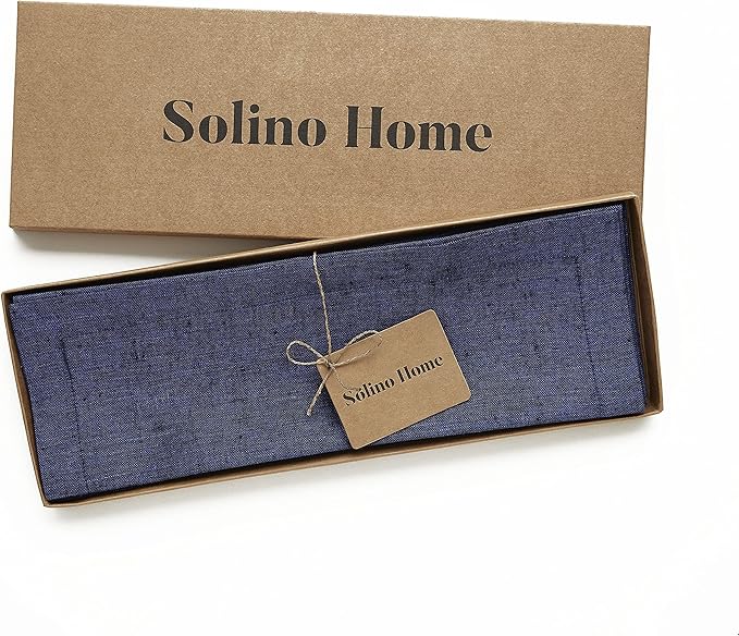 Solino Home Linen Cloth Placemats Set of 4-100% Pure Linen Chambray Navy Placemats 14 x 19 Inch for Winter, Spring - Athena