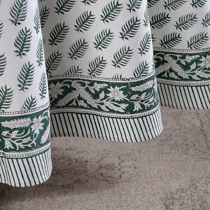Ridhi Block Print Round Emerald Green Reusable Tablecloth 100% Cotton 110" Inch Decorative Table Cover eveyday Dining, Home, Party, Wedding, Farmhouse Gift for Spring, Easter, Valentine
