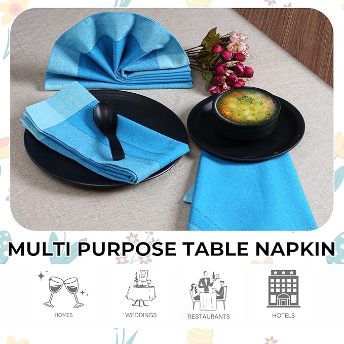 Homidate Cotton Cloth Napkins Set of 12 – 20x20 Blue Multi Double Hemstitched – Machine Washable Dinner Napkins for Weddings, Parties & Father’s Day Celebrations