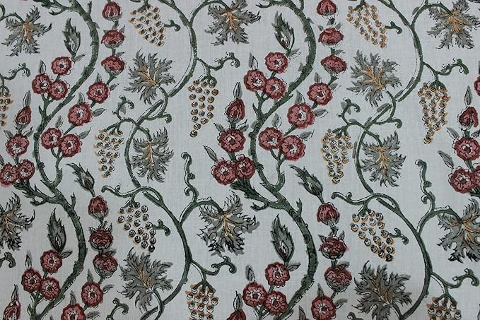 Ridhi Block Print Round Coral Pink Trails Reusable Tablecloth 100% Cotton 110" Inch Decorative Table Cover eveyday Dining, Home, Party, Wedding, Farmhouse Gift for Spring, Easter, Valentine