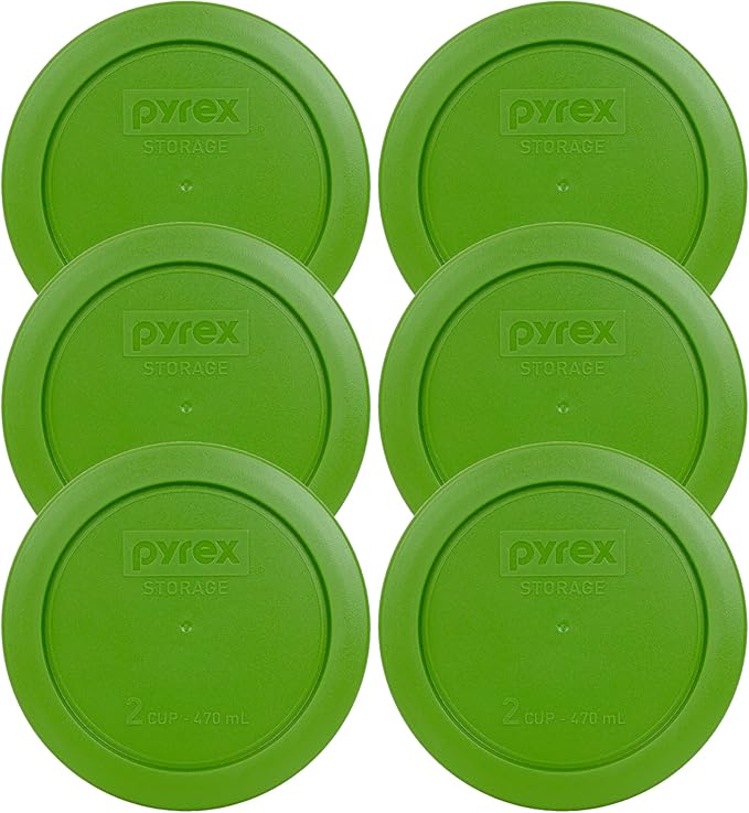 Pyrex 7200-PC 2-Cup Lawn Green Food Storage Replacement Lid (6-Pack) - Made in USA