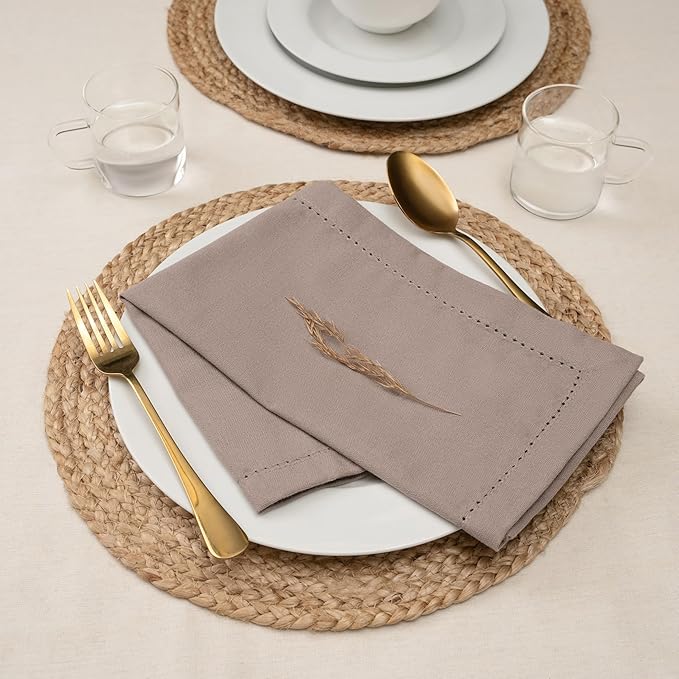 Blue Needles Set of 6 Hemstitch Linen Napkins 100% Cotton Chocolate Brown Cloth Dinner Napkins 18x18 inches, Soft, Reusable, Absorbent, Washable, Ideal for Wedding Events, Parties & Everyday Use