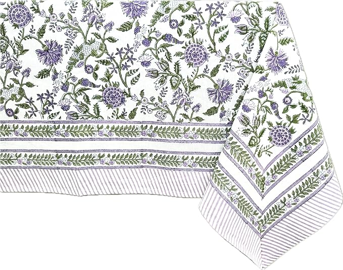 ATOSII Mahoka 100% Cotton Square Fall Tablecloth, Handblock Floral Linen Table Cloth for Kitchen Dining Table I Parties Wedding Christmas Thanksgiving I Fall Home Decor 60 X 60 Inches I 4 Seater