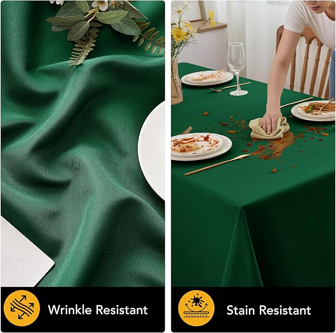 6-Pack Hunter Green Tablecloths for Square Tables, 54 x 54 Inches, Stain-Resistant Polyester Fabric for 2 Foot Tables - Washable Table Covers for Weddings, Banquets, Birthday Parties, Events