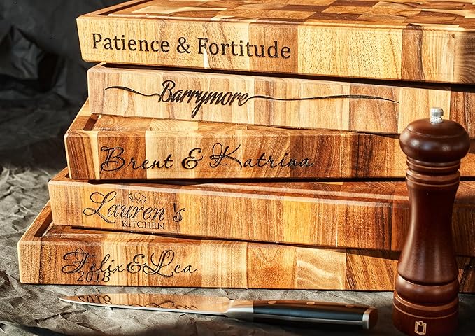 Personalized End Grain Walnut Cutting Board, GrainWoods Handcrafted Wood Kitchen Chopping Block (22x16x2 Inches)