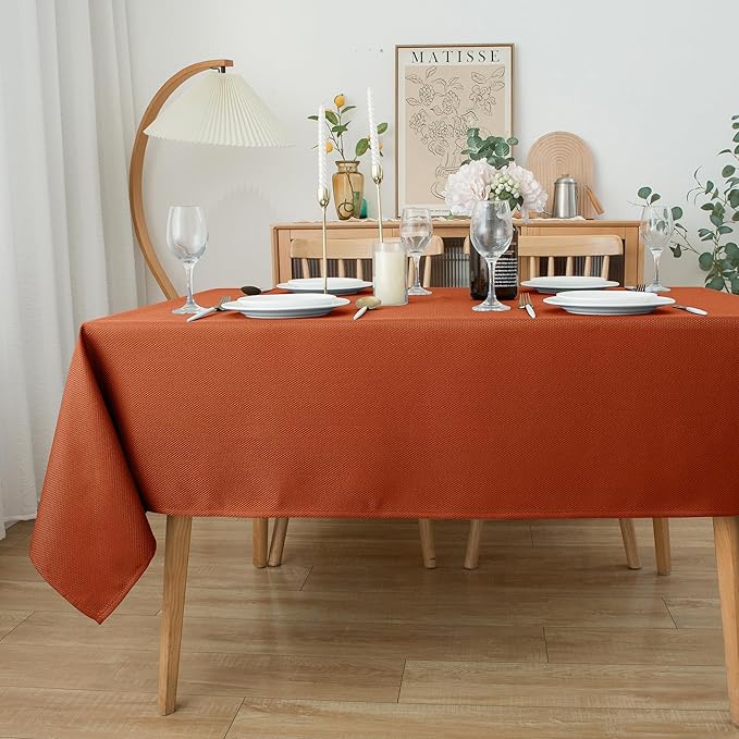 Biscaynebay 2 Pack Fall Table Cloth Rectangle 52x70 Inch, Rust Thanksgiving Autumn Harvest Water Resistant Fabric Textured Tablecloths for Kitchen, Dining, Wedding, Parties Machine Washable