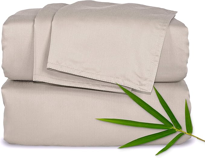 Pure Bamboo Twin Sheets, Genuine 100% Organic Viscose Derived from Bamboo Bed Sheet Set, Luxuriously Soft & Cooling, Double Stitching, 2 Year Quality Promise (Twin, Sand)
