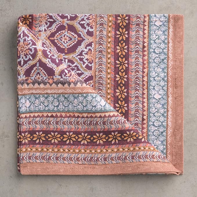 Maison d' Hermine Cloth Napkins Set of 4 100% Cotton for Thanksgiving Christmas Decorations Everyday Reusable Square Fall Napkins Cloth Washable Dinner Party (Fair Isle, 20"x20")
