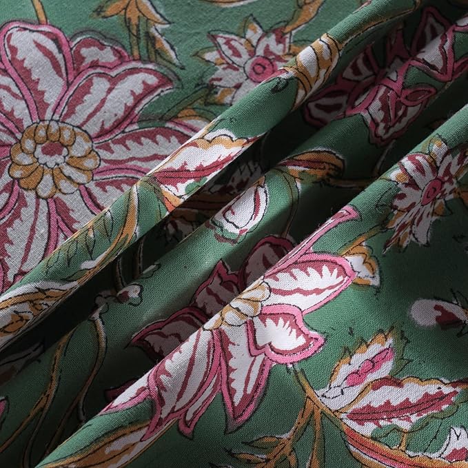 Ridhi Block Print Round Hunter Green Reusable Tablecloth 100% Cotton 60" Inch Decorative Table Cover eveyday Dining, Home, Party, Wedding, Farmhouse Gift for Spring, Easter, Valentine