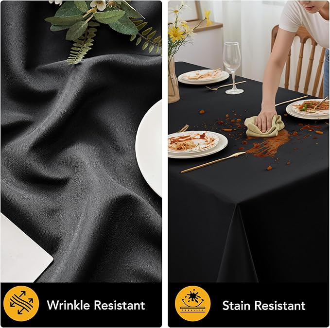 10-Pack Black Tablecloths for Rectangle Tables, 70 x 120 Inches, Stain-Resistant Polyester Fabric for 6 Foot Tables - Washable Table Covers for Weddings, Banquets, Birthday Parties, Events