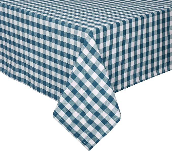 Gingham Buffalo Check 52"x70" Tablecloth 100% Cotton Washable Rustic Rectangle Table Cover Decorative for Gifts, Dining, BBQ, Buffet Parties & Camping - Teal