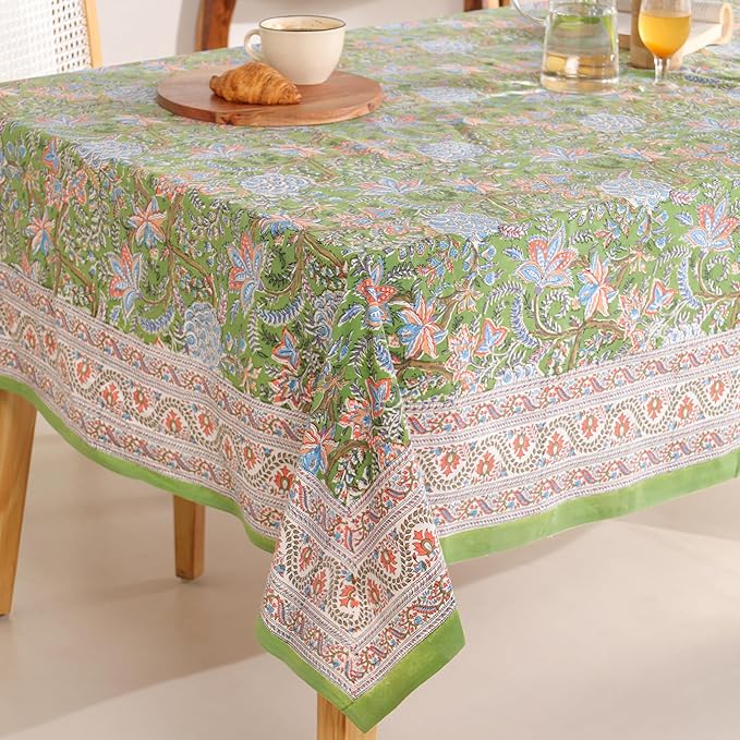 Hand Block Printed Table Cover - Exquisite Design, Premium Cotton Fabric, Perfect for Dining and Decor, Dining Table Linen (Forest Ash Elegance, 16 Seater 72 x 190 Inches Rectangle)