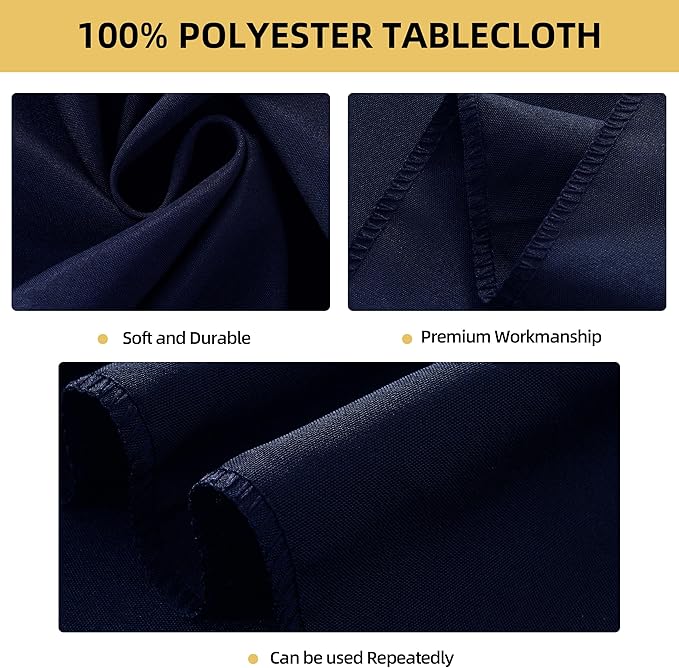 2-Pack 60x102 inch Navy Blue Table Cloths, Solid Stain and Wrinkle Resistant Oblong Tablecloth, Premium Plain Weave Polyester Fabric Rectangle Table Linen Covers for Hotel, Wedding