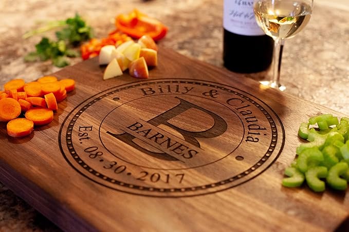 Personalized Stemless Wine Glasses (21oz) - Laser Engraved Anniversary & Wedding Gifts w/Names & Date - Dishwasher Safe. Custom Wine Glasses - Couples Gifts - Coasters & Cutting Board Options!