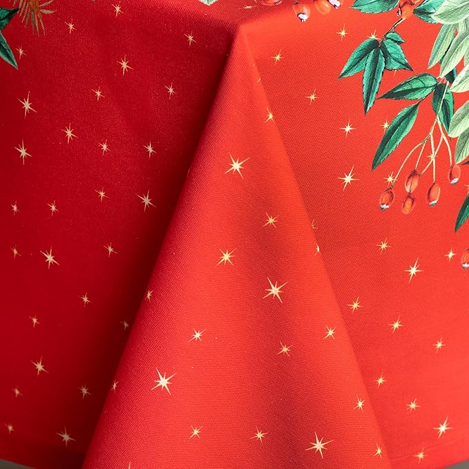 Maison d' Hermine Table Cloth Rectangle Table 100% Cotton 70 x 90 Inches Fall Tablecloth Reusable Everyday Use for Thanksgiving Christmas Decorations Dining Farmhouse Party (Noel)