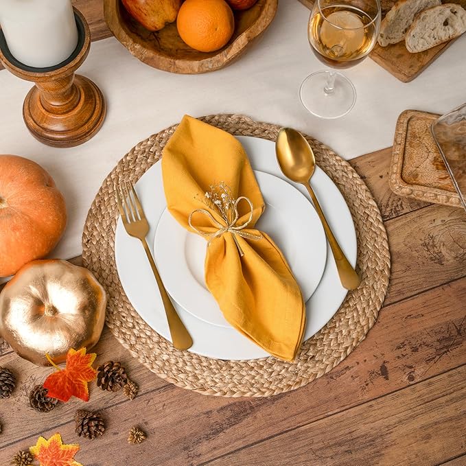 Blue Needles Solid Cloth Napkins Set of 6 Golden Yellow 100% Cotton Dinner Napkins 18x18 inches - Soft, Reusable, Absorbent & Washable Linen, Ideal for Christmas Events, Parties & Everyday Use