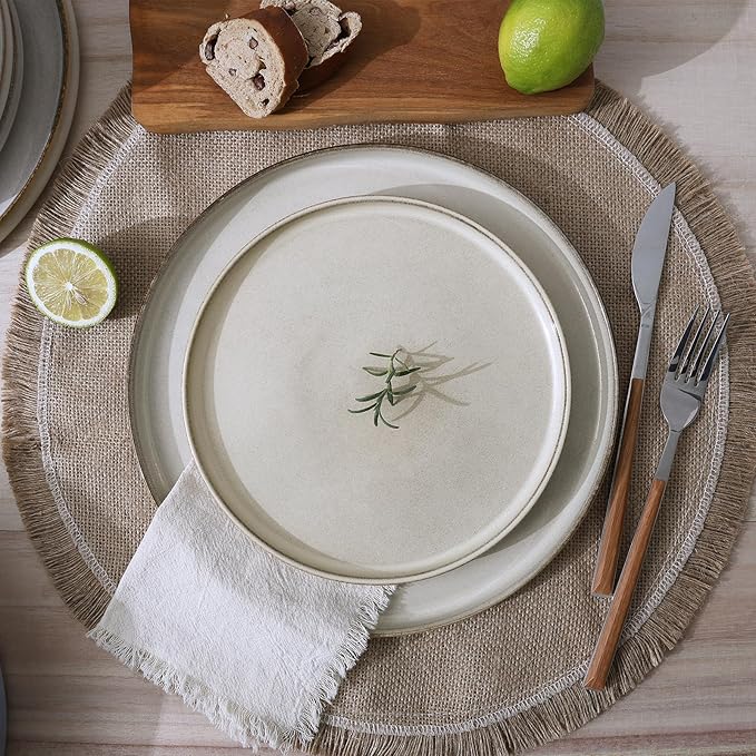 Famiware Annecy Dinner Plates and Bowls Sets, Stoneware Dinnerware Sets, Dishes Set for 6, 18 Pieces Handmade Dishware Set - Microwave & Dishwasher Safe, Double Reactive Glaze Tableware, Grey-White