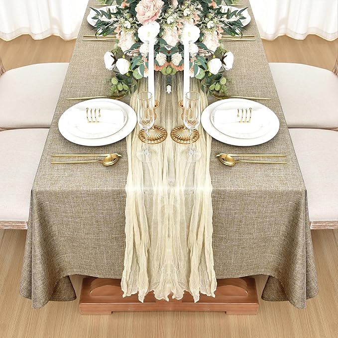 Fitable Faux Linen Tablecloths for Rectangle Tables: Water & Stain Resistant Farmhouse Table Cloth, Washable Burlap Textured Table Covers for Kitchen Dining Party(2 Pack, 52x70 Inch, Khaki)