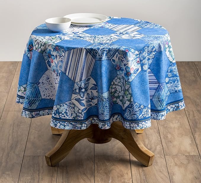 Maison d' Hermine Table Cloth Round Table 100% Cotton 63 Round Inches Tablecloth Reusable Decorative for Dining Room Farmhouse Home Valentines Day Decorations Spring Summer - Summer Blues