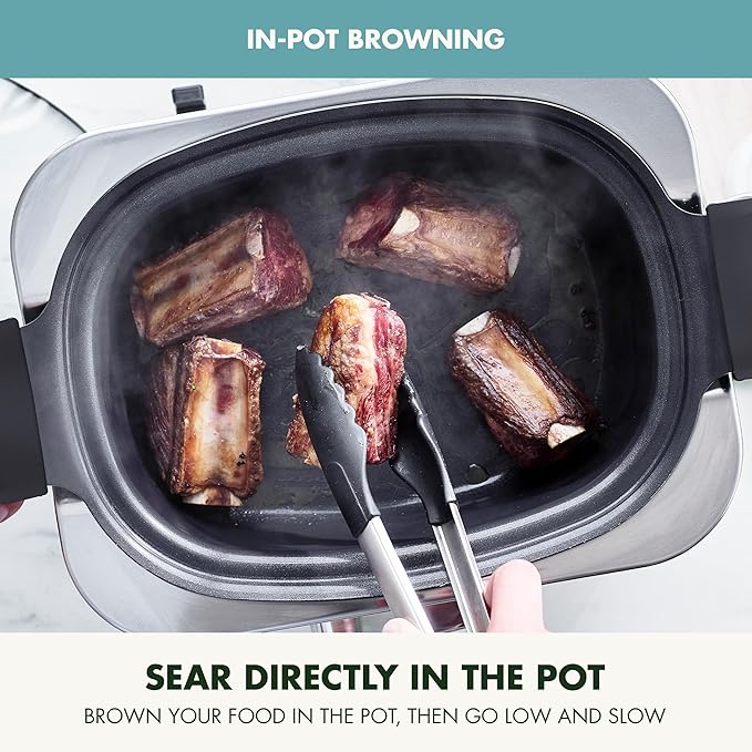 GreenPan Elite 8-in-1 Programmable 6QT Electric Slow Cooker, Dishwasher Safe Lid & Removable Crock, PFAS-Free Healthy Ceramic Nonstick Multi-Cooker, Sear, Sauté/Brown, Steam Basket, Roast, Deep Teal