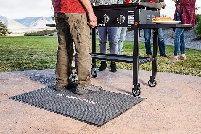 Blackstone Griddle Accessories Grill Splatter Mat (43.5" x 30.5"), 5036, Under The Grill Mat for Patio & Deck Protection – Outdoor BBQ Grilling Barbecue Pad for Gas Grill, Garage, Black