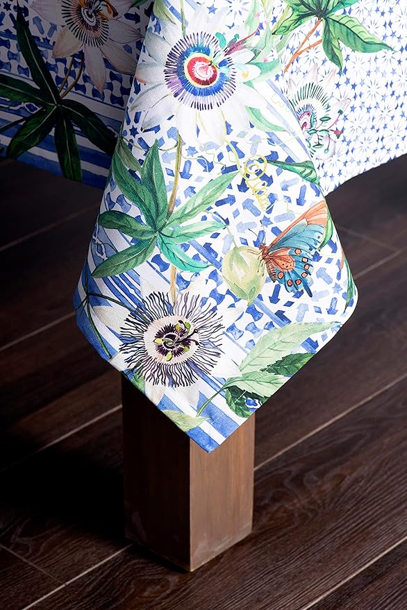 Maison d' Hermine Table Cloth Rectangle Table 100% Cotton 60 x 120 Inches Tablecloth Reusable Decorative for Dining Room Farmhouse Home Valentines Day Decorations Spring Summer - Passiflora