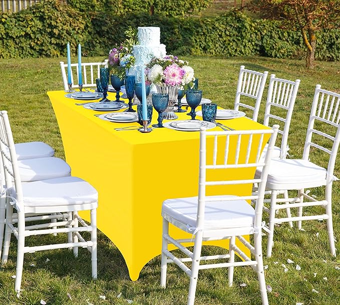 Utopia Kitchen Spandex Tablecloth 2 Pack [6FT, Yellow] Tight, Fitted, Washable and Wrinkle Resistant Stretch Table Cloth Rectangle Cover for Trade Show, Weddings & Parties [72Lx30Wx30H Inch]