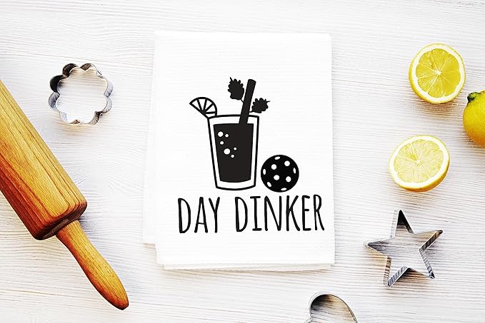Funny Kitchen Towel - Day Dinker Pickleball Dish Cloth - Gift for Him or Her - Pickle Ball Gift - Retirement - Christmas - Mothers Day - Fathers Day - Birthday (Day Dinker)