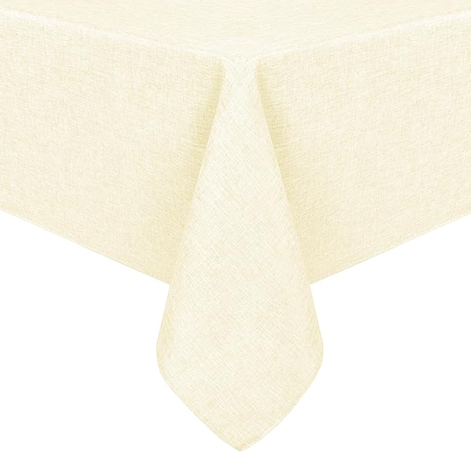 Hiasan Faux Linen Rectangle Tablecloth - Wrinkle and Stain Resistant Washable Table Cloth for Kitchen Dining Room Holiday Table Cover for Dinner, Champagne, 90 x 132 Inch