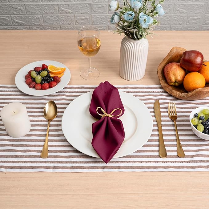 Blue Needles Set of 6 Hemstitch Linen Napkins 100% Cotton Burgundy Cloth Dinner Napkins 18x18 inches, Soft, Reusable, Absorbent, Washable, Ideal for Wedding Events, Parties & Everyday Use