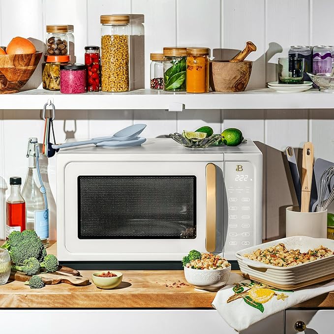 Beautiful 1.1 Cu Ft 1000W Sensor Microwave Oven Compact Countertop with Smart Sensor Cooking, 10 Power Levels & Easy Clean Interior – Perfect for Quick Meals, Office & Holiday Hosting