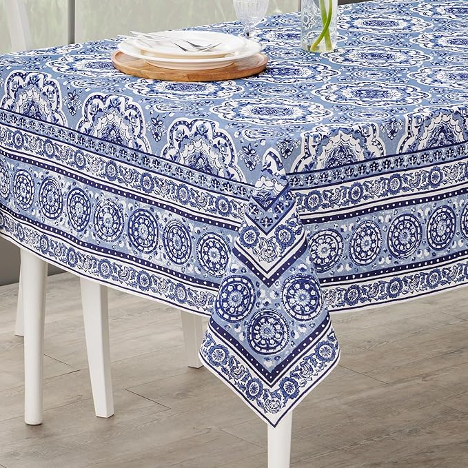 Maison d' Hermine Table Cloth Square Table 100% Cotton 60 x 60 Inches Tablecloth Reusable Decorative for Dining Room Farmhouse Home Valentines Day Decorations Spring Summer - Melodie Bleue