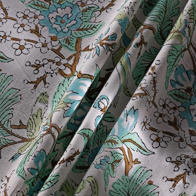 Ridhi Block Print Round Sage and Russian Green Reusable Tablecloth 100% Cotton 110" Inch Decorative Table Cover eveyday Dining, Home, Party, Wedding, Farmhouse Gift for Spring, Easter, Valentine