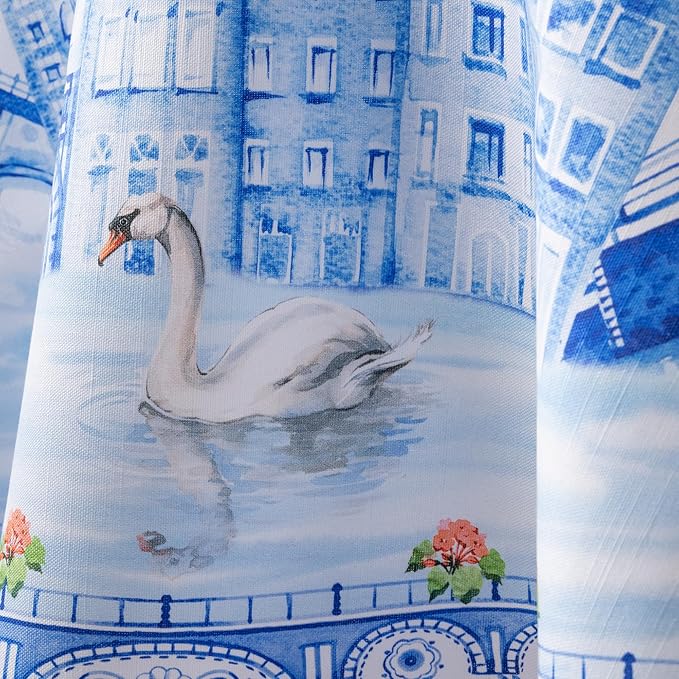 Maison d' Hermine Table Cloth Round Table 100% Cotton 63 Round Inches Tablecloth Reusable Decorative for Dining Room Farmhouse Home Valentines Day Decorations Spring Summer - Amsterdam Canals
