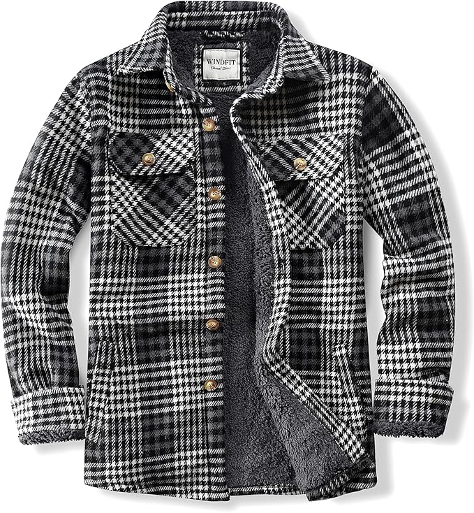 Men's Cotton Sherpa Lined Button Down Flannel Shirt Jacket Plaid Soft Outdoor Flannel Jacket Shirt