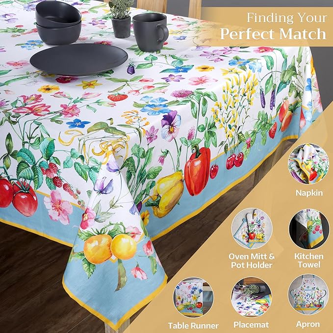 Maison d' Hermine Table Cloth Rectangle Table 100% Cotton 60 x 120 Inches Tablecloth Reusable Decorative for Dining Room Farmhouse Home Valentines Day Decorations Spring Summer - Giverny