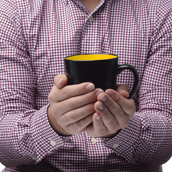 DISCOUNT PROMOS Ceramic Coffee Latte Mugs 12 oz. Set of 10, Bulk Pack - Perfect for Coffee, Tea, Espresso, Hot Cocoa, Other Beverages - Yellow