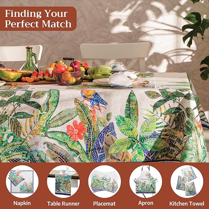 Maison d' Hermine Premium Table Cloth Rectangle Table 100% Combed Cotton 90 x 70 Inches Tablecloth Reusable Decorative for Dining Room, Farmhouse, Home, Party, Festive & Wedding - Mosaic