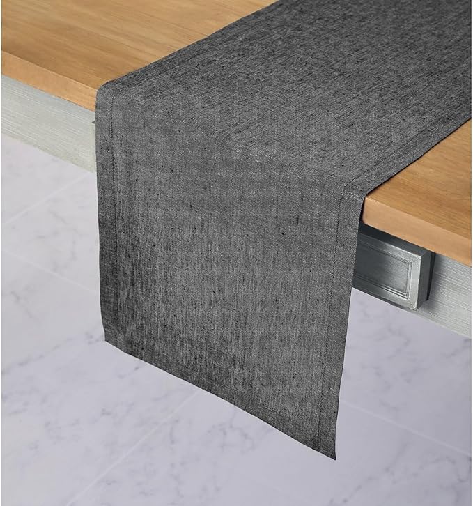 Solino Home Linen Table Runner 36 Inches - 100% Pure Linen Charcoal Grey Table Runner 14 x 36 Inch Ideal for Dresser and Coffee Tables - Athena - Winter
