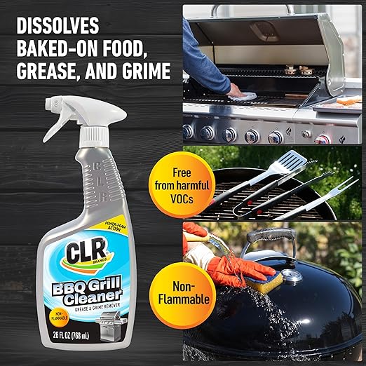 CLR Brands Grill Cleaner and Degreaser Spray, 26 oz. Bottle, BBQ Cleaner Removes Burnt Food, Grease and Grime from Grates and Racks, Pellet and Electric Smokers