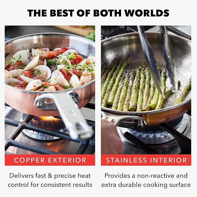 GreenPan x Bobby Flay 8 Piece Copper Clad Pots & Pans, Induction Ready Cookware, Measurement Markings, Stainless Steel Base & Interior, Oven Safe to 500˚F