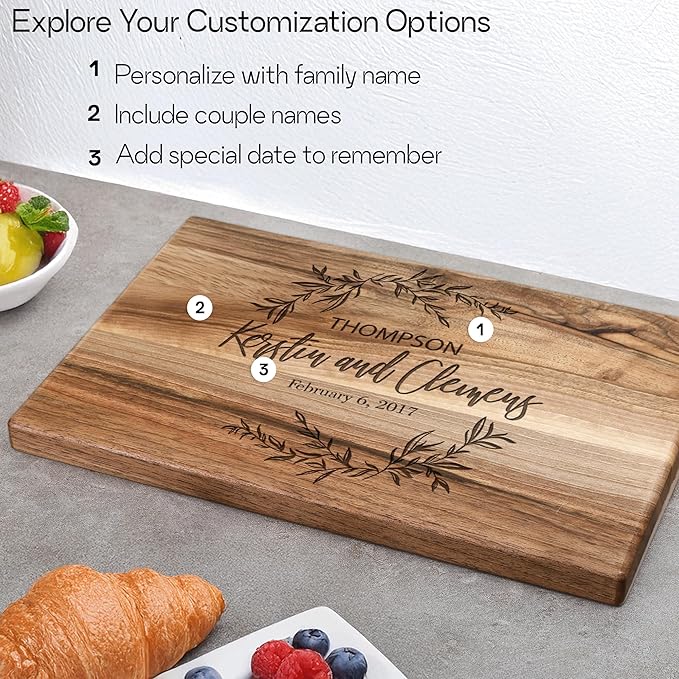 Wedding Cutting Board - Custom Engraving with Family and Couple Names – Personalized Wood Cutting Board – Keepsake Gift for Wedding, Anniversary, Christmas, Housewarming