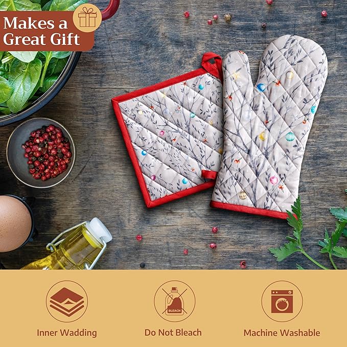 Maison d' Hermine Pot Holders Set 100% Cotton Heat Resistant Potholders 8" x 8" Hot Pads with Loop for Thanksgiving Christmas Decorations BBQ Baking Handling Hot Pans (Pack of 2, Fairy Christmas)