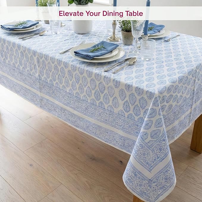ATOSII Cotton Tablecloth Amalfi Blue 72" X 140" Inches Rectangle